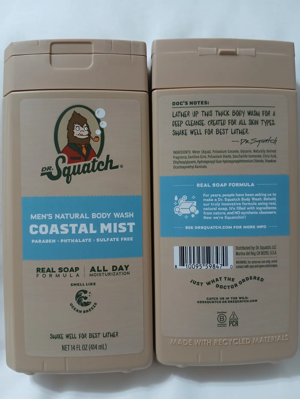 Dr Squatch-Coastal Mist Men's Natural Body Wash - New -Set Of 2.
